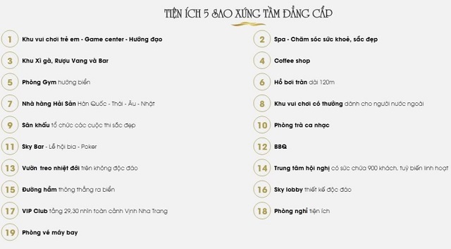 Tiện ích xứng tầm 5 sao Tiện ích xứng tầm 5 sao