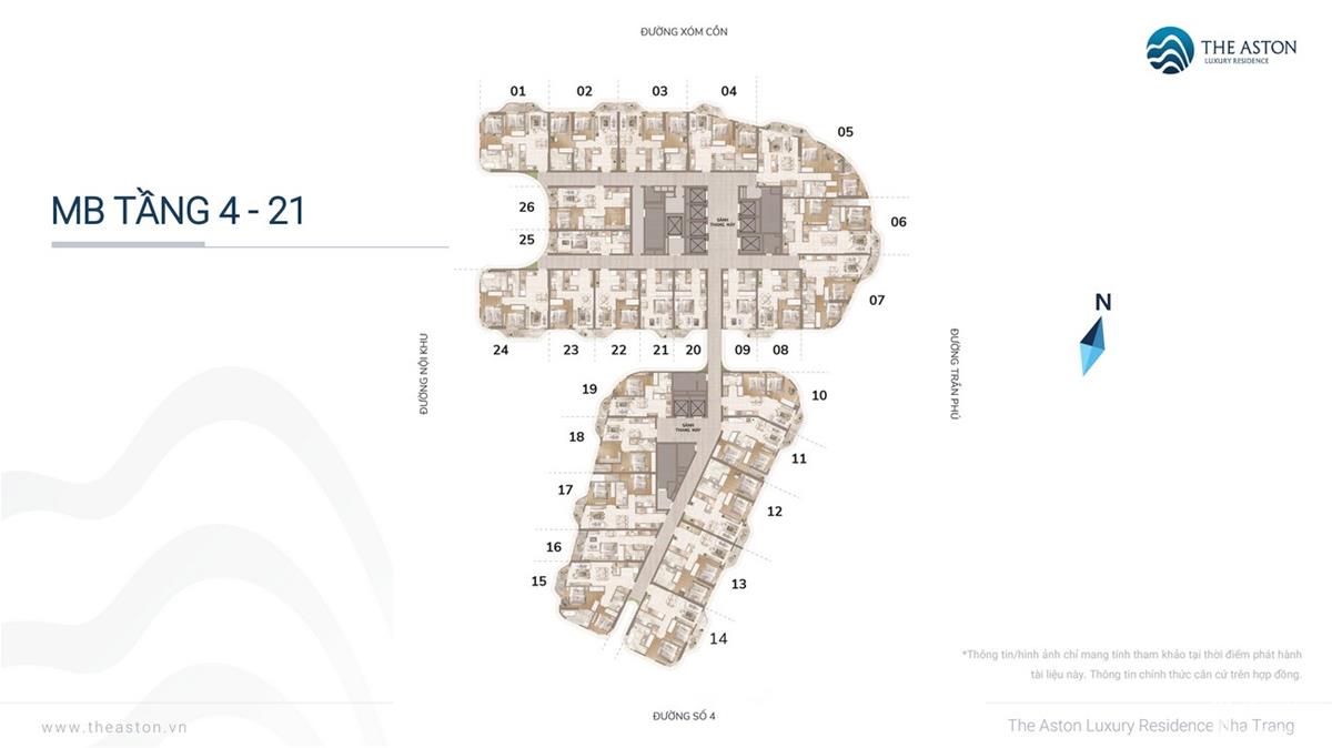 Bảng Giá Chung cư The Aston Nha Trang tháng 4/ 2021 52 Mặt bằng dự án căn hộ chung cư The Aston Nha Trang Đường Xóm Cồn chủ đầu tư DKRH